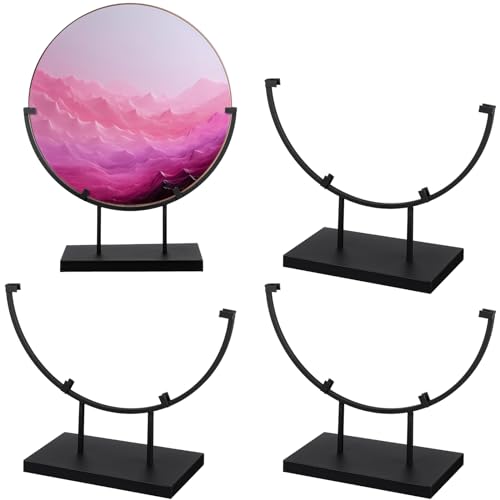4 Pcs Round Metal Display Stands 10 Inch Black for Glass Art Decor