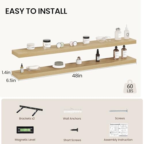 48 Inch Floating Shelves Wall Mounted for Display (2 Count)