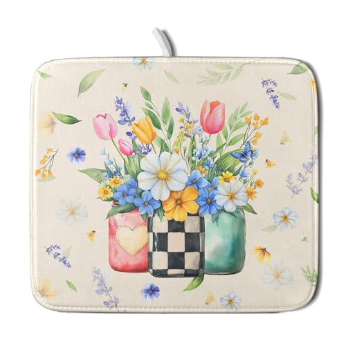 Spring Flower Vases Dish Drying Mat for Countertop