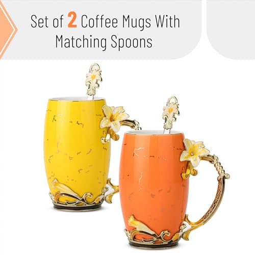 BTaT Floral Ceramic Mugs with Spoon