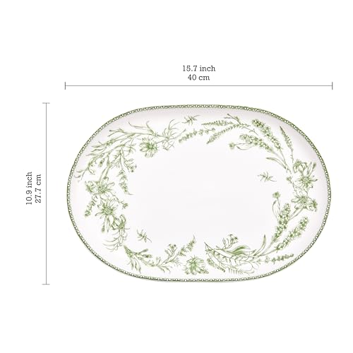 Green Garden Toile De Jouy 16 plus 12 inch Oval Platters Set (2 Count)