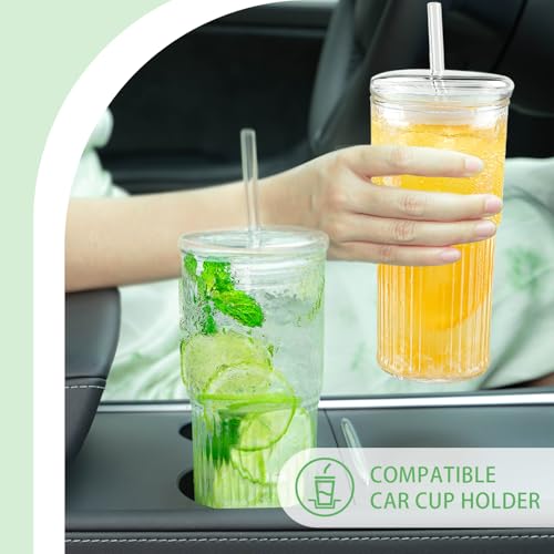 Glass Cups with Lids and Glass Straws (2 Count)