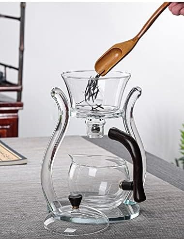 RORA Glass Teapot Set Semi Automatic Drip Rotating with Infuser Lazy Kungfu Tea pot Set (Glass)