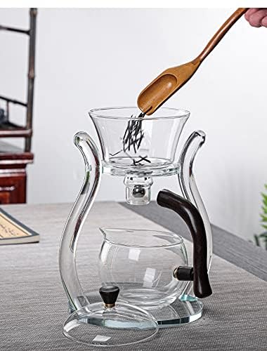 Glass Teapot Set Semi Automatic Drip Rotating with Infuser Lazy Kungfu Tea pot Set