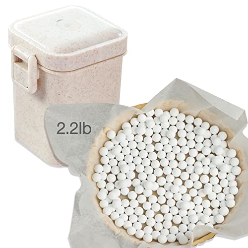 2.2Lb Ceramic Pie Weights Baking Beans Pie Crust Reusable 10mm Weights Natural Ceramic Stoneware with Wheat Straw Container