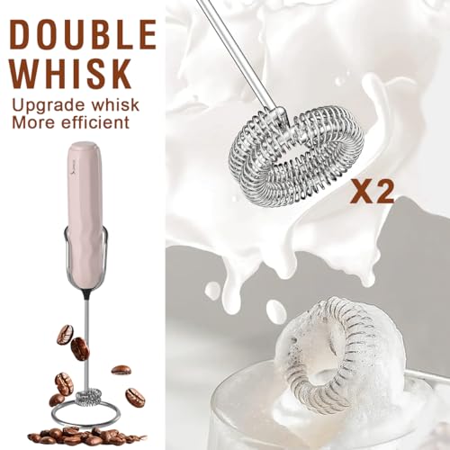 Ultra Fast Handheld Milk Frother Double Whisk with Stand 2 Batteries Stainless Steel for Lattes Cappuccino Matcha Hot Chocolate Coffee Bar Accessories Kitchen Gadgets Gift