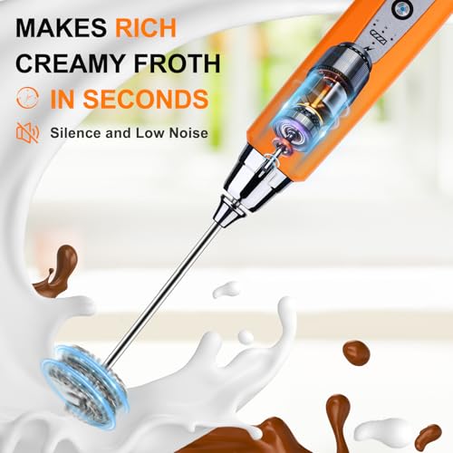 Fluorescence Orange Handheld Milk Frother Wand for Coffee