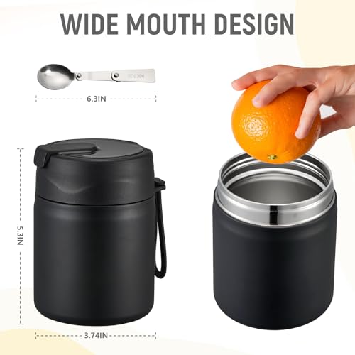 17oz Soup Thermo for Hot Food Kids Insulated Vacuum Food Jar with Stainless Steel Spoon Wide Mouth Thermo Leakproof Lunch Food Container Kids Hot Lunch Box