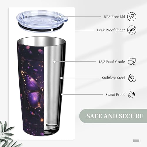 Butterfly Tumbler with Lid and Straw 20oz Coffee Tumblers Leakproof Stainless Steel Travel Mug Vacuum Insulated Cup for Iced and Hot (20 Count)