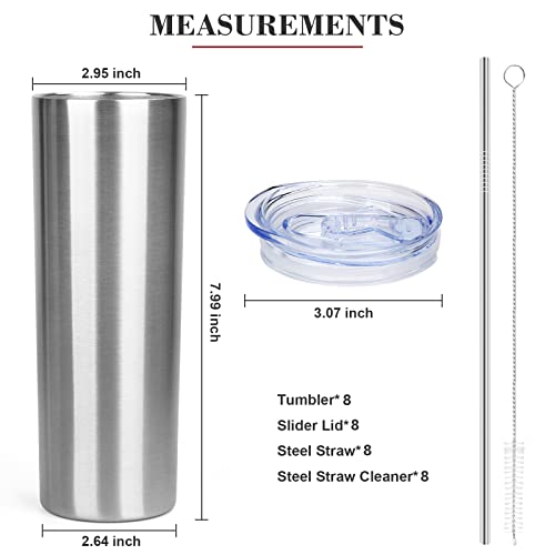 20 oz Skinny Tumblers with Lid and Straw (8 Count)