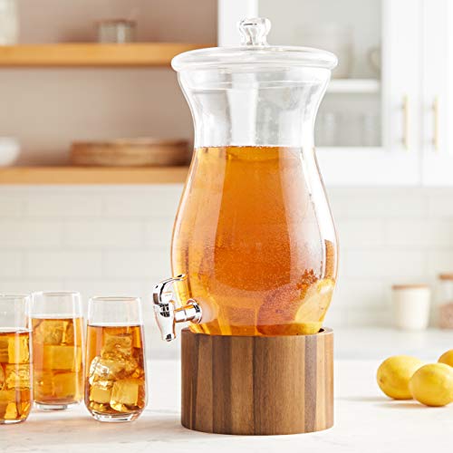 Madera Glass Drink Beverage Dispenser with Wood Base