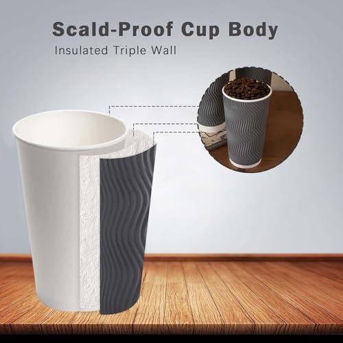 50 Pack 20 oz Coffee Cups Disposable Insulated Paper Cup Gray (50 Count)