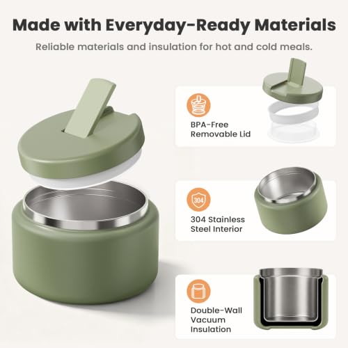 13.5oz Soup Thermo for Hot Food Kids with Buckle Lid Insulated Vacuum Food Jar Wide Mouth Leakproof Stainless Steel Lunch Container
