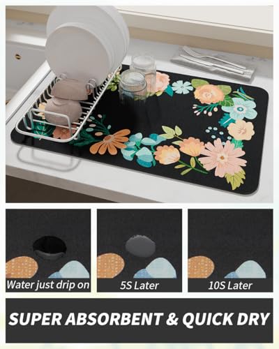 Coffee Mat Hide Stain Rubber Backed Absorbent Dish Drying Mat for Kitchen Counter