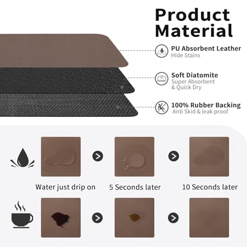Coffee Mat Absorbent Hide Stain Rubber Backed Dish Drying Mat for Kitchen Counter