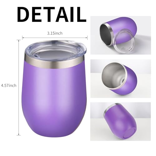 12oz 4 Pack Wine Tumbler Glasses with Lid Stemless Double Wall Vacuum Stainless Steel Travel Tumbler Keeping Cold & Hot for Wine