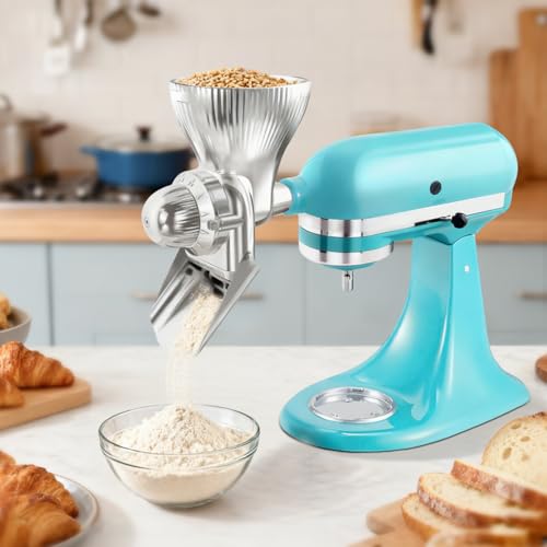All Metal Grain Mill Attachment for KitchenAid Stand Mixers with 12 Grind Level Wheat Grinder Flour Mill for Sourdough Baking