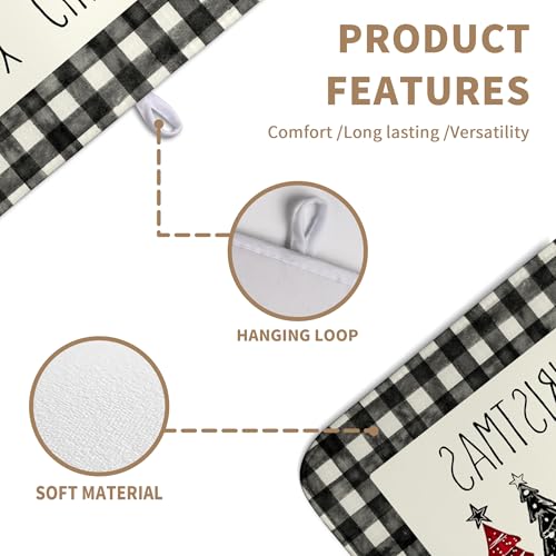 Merry Christmas Dish Drying Mat Buffalo Plaid Large Kitchen Mats Dish Drying Pad Xmas Christmas Tree Absorbent Dish Dryer Mat for Kitchen Countertops Microfiber Drainer Pad Dish Drying Mats