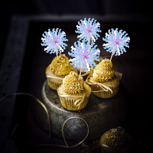 30Pcs Foil Firework Cupcake Toppers Party Birthday Cake Toppers Supplies Sparkle Tinsel Cocktail Fruit Toothpick for Birthday Wedding Graduation Party Light Blue (30 Count)