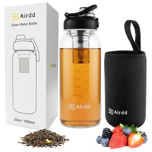 Glass Water Bottle with Stainless Steel Tea Infuser 32oz