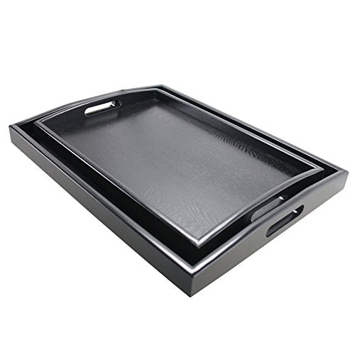 Serving Tray Large Black Wood Rectangle Food Tray Butler Tray Breakfast Tray with Handles