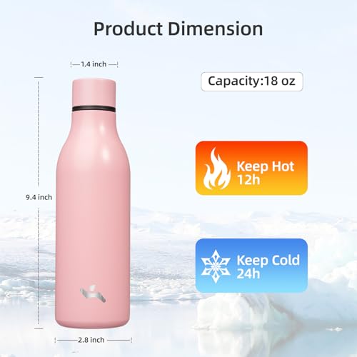 18 oz Insulated Stainless Steel Metal Water Bottle with Strap