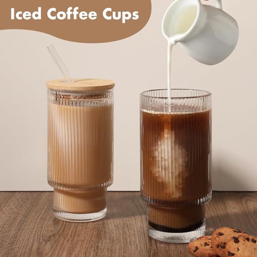 Glass Cups with Lids and Straws (4 Count)