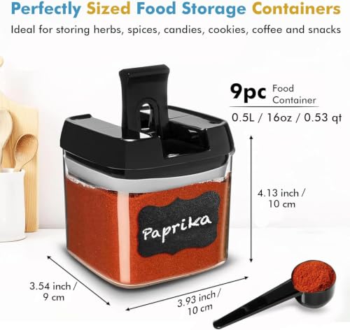 9PC (0.5L | 17oz) Airtight Pantry Storage Containers with 6 Spoons (9 Count)