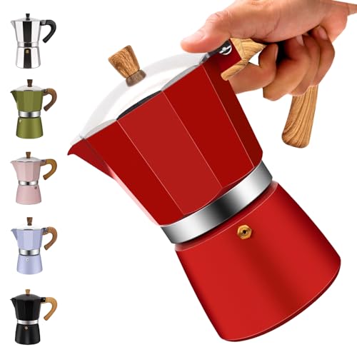 12 Cup Aluminum Moka Pot Classic Stovetop Espresso Coffee Maker 600ml 20oz Coffeemaker Percolator Mocha Pot Greca Coffee Maker Cafe Makers for Italian and Cuban Café Brewing Red