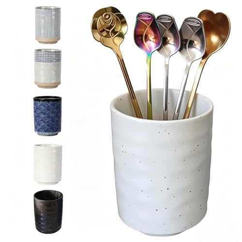 Stoneware Coffee Bar Utensil Holder Tea & Coffee Spoon & Stirrer Holder for Stir Stick Straw Teaspoon Holder Espresso Spoon Cup Small Utensil Jar