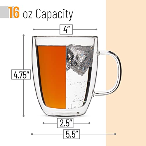 BTaT Double Walled Glass Coffee Mugs (4 Count)