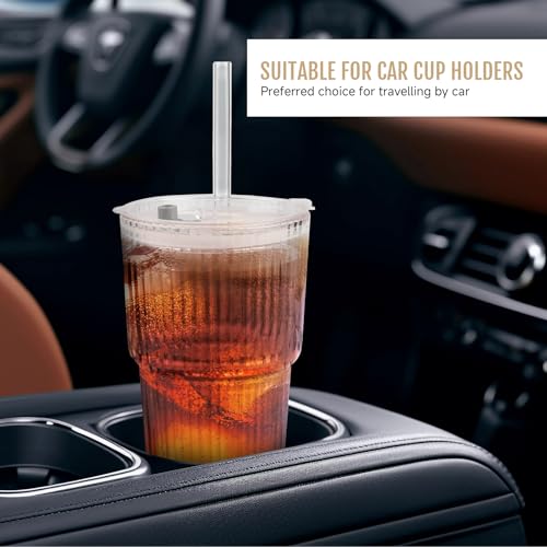 20oz Ribbed Glass Cups with Lids and Straws (2 Count)