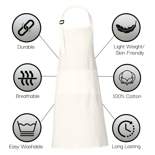 Chef Apron for Women Men with Pockets Cotton Kitchen Cooking Full Length Plain Aprons Marshmallow 35x27 Inches Pack of 5 (5 Count)