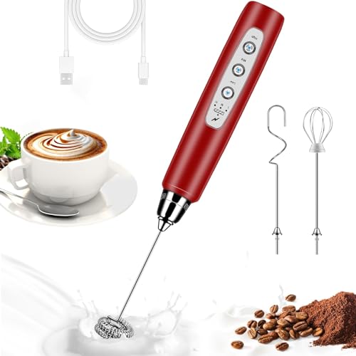 Milk Frother Wand Rechargeable Handheld Whisk Coffee 3 Speed Adjustable