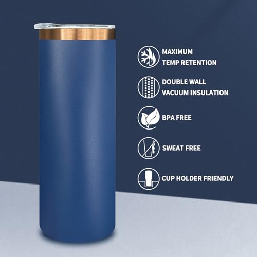 20 oz Skinny Tumblers Bulk with Lids and Straws Navy (4 Count)