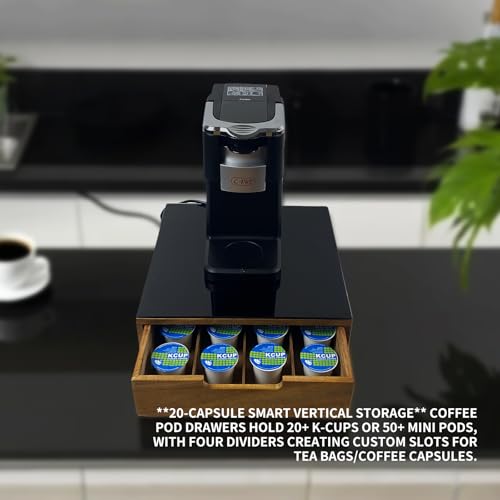 Tempered Glass and Natural Wood Coffee Pod Drawer Organizer