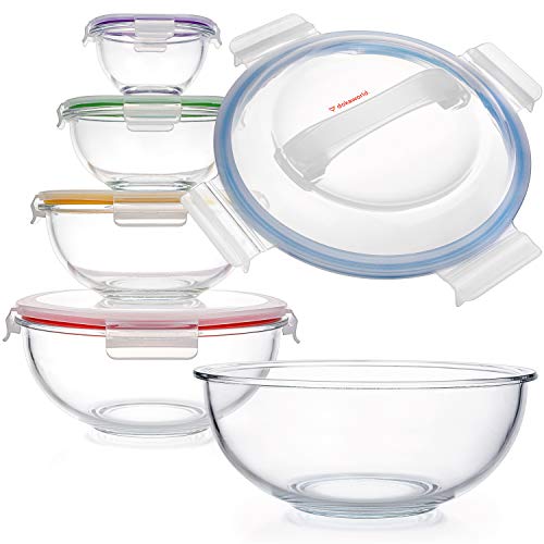 Stackable Glass Mixing Bowls with BPA Free Lids Set of 5