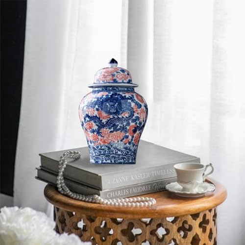 8 inches dragon Ginger Jar with Lid red blue Decorative Ceramic