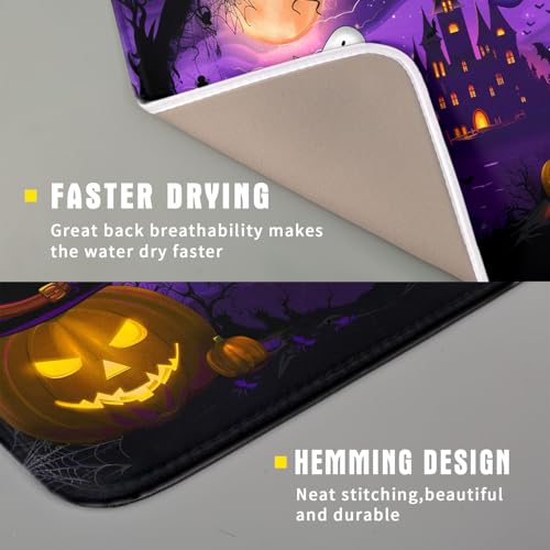 Halloween Scary Night Pumpkin Lanterns Dish Drying Mat for Kitchen Counter