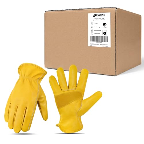 Cowhide Leather Gardening Work Gloves for Men 12 Pairs Golden XL (12 Count)
