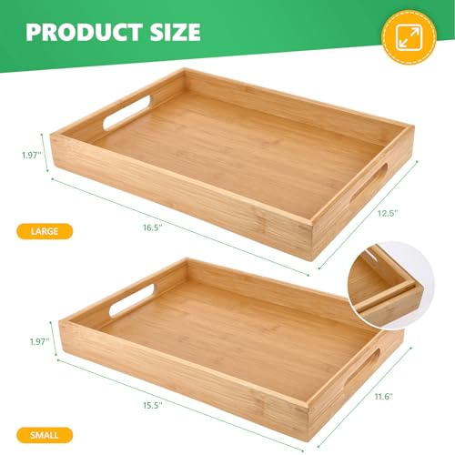Bamboo Dinner Food Trays for Eating On Couch Party Platters for Serving Food Decorative Tray for Kitchen Counter Rectangle