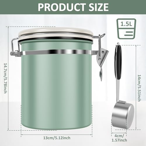 4PCS Coffee Storage Canister 1.5L 51OZ Double Airtight Coffee Beans Container with Date Locator 304 Stainless Steel Kitchen Food Storage Container with Spoon For Coffee Beans Grounds Tea Sugar (4 Count)