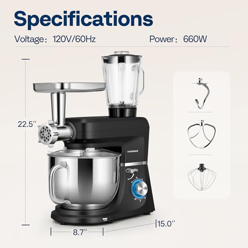 6-in-1 Stand Mixer, 8.5-Quart Tilt-Head Mixer, 10 Speeds, Black