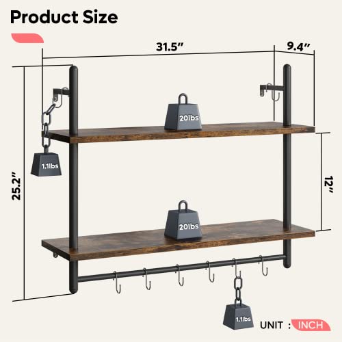 31" Industrial Pipe Wall Shelf with Towel Bar