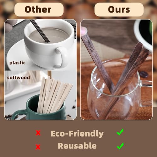 Solid Black Walnut Wood 3Pcs 6" Reusable Coffee Stirrers (3 Count)