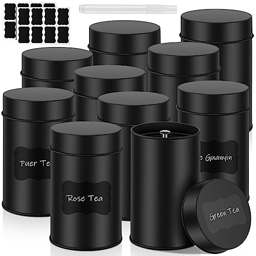 10Pcs Tea Tin Canisters 16oz Metal Storage with Airtight Double Lid (10 Count)