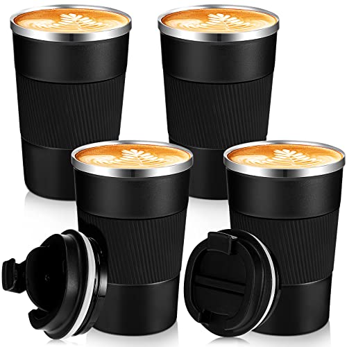 4 Pack 16 oz Bulk Travel Coffee Mug with Lid Reusable Vacuum Insulated Coffee Tumbler Double Wall Thermal Stainless Steel Camping Tea Cup for Christmas Winter Drinks Employee Gift