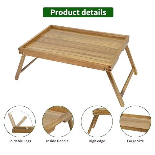 Acacia Bed Tray Table with Folding Legs