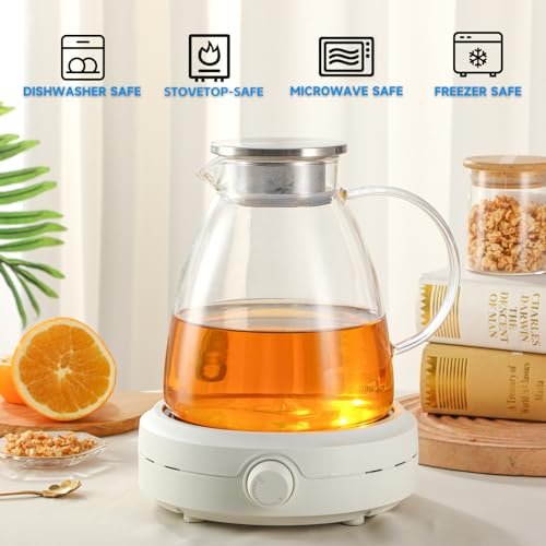 68OZ 2000ML One Touch Glass Teapot with Stainless Steel Filter Lid