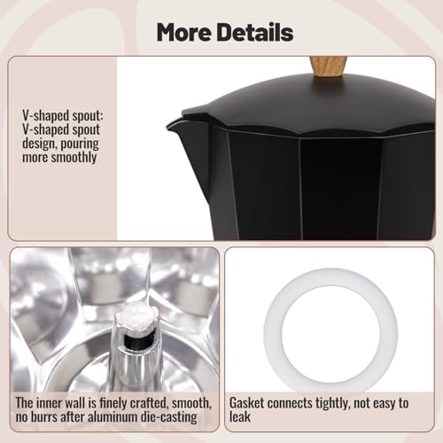 9 Cup Aluminum Moka Pot Classic Stovetop Espresso Coffee Maker 450ml 15oz Coffeemaker Percolator Mocha Pot Greca Coffee Maker Cafe Makers for Italian and Cuban Café Brewing Black